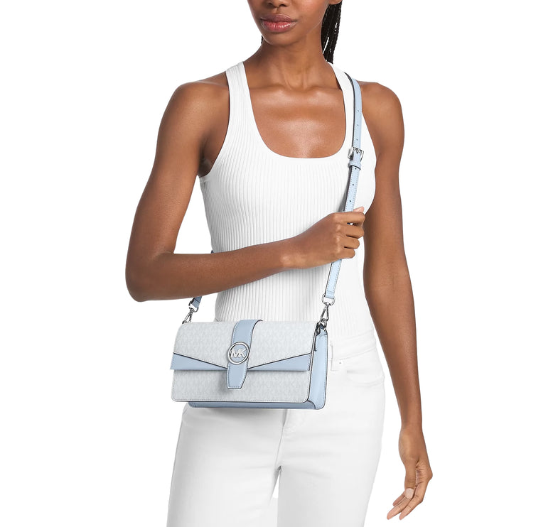 Michael Kors Women's Greenwich Medium Signature Logo Shoulder Bag Pale Ocean