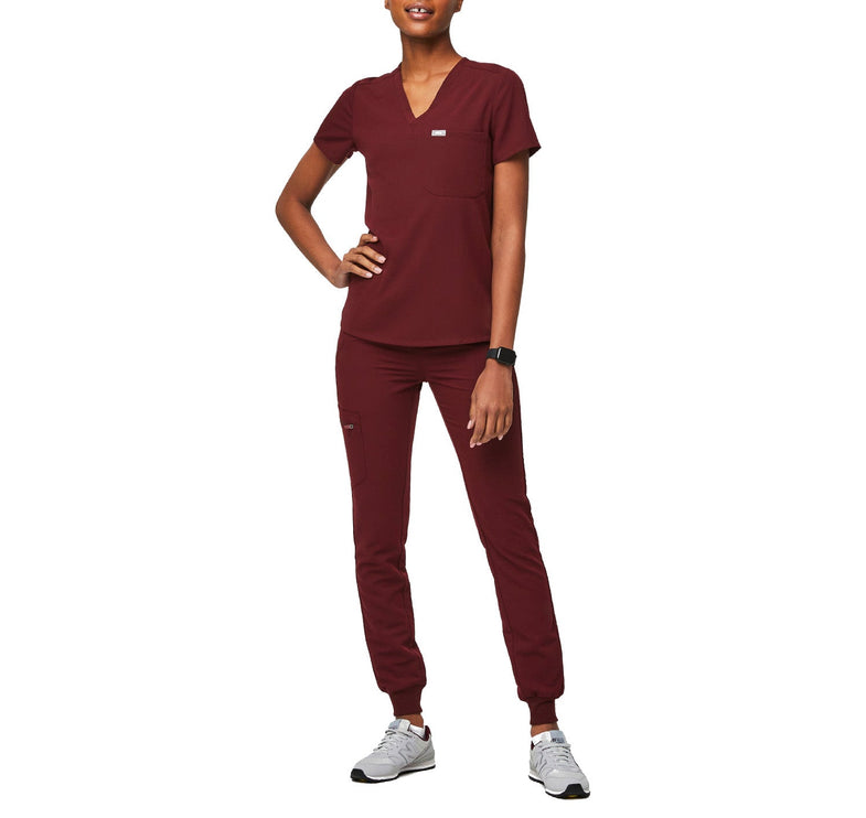 FIGS Women's Catarina One Pocket Scrub Top Burgundy