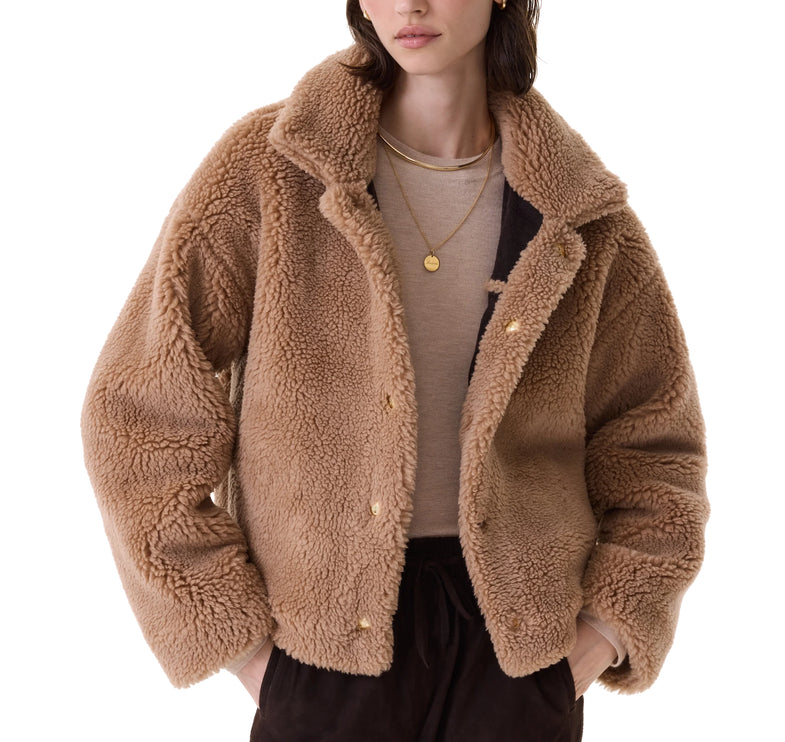 KUJTEN Women's Cashmere Janet Patchwork Jacket Light Camel