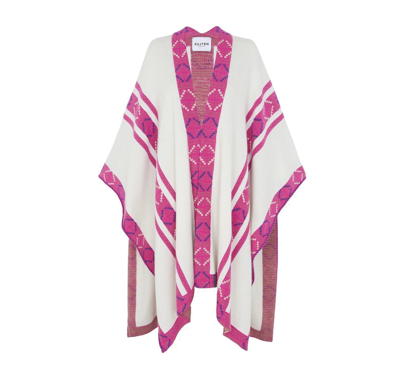 KUJTEN Women's Large Cashmere Cape Rajalia White