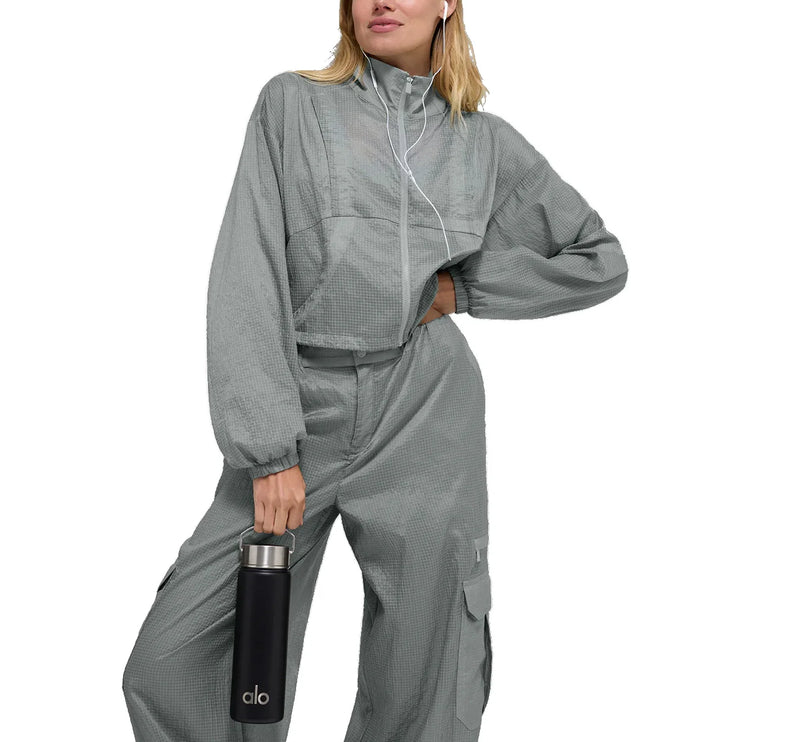 alo Women's Game Time Full Zip Jacket Lunar Grey