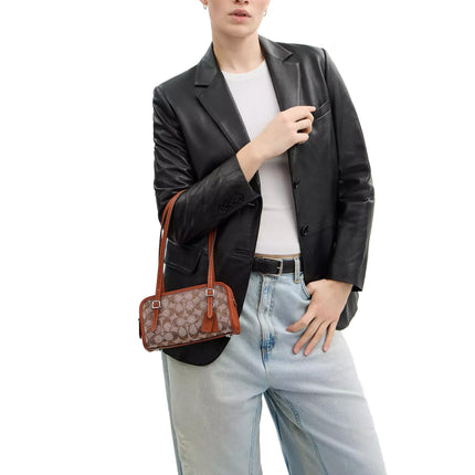 Coach Women's Swing Zip Bag 20 In Crystal Signature Jacquard Silver/Burnished Amber