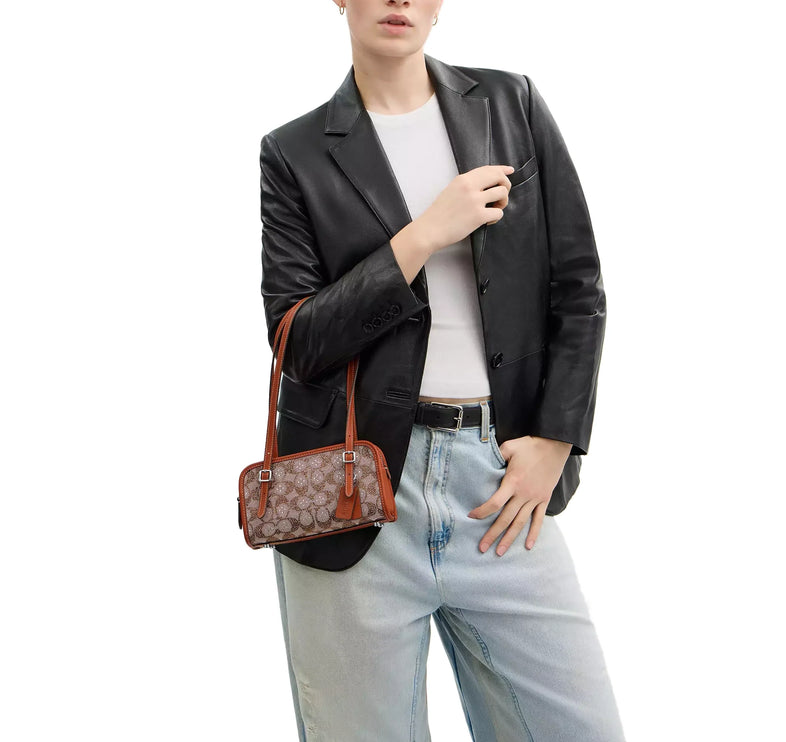 Coach Women's Swing Zip Bag 20 In Crystal Signature Jacquard Silver/Burnished Amber