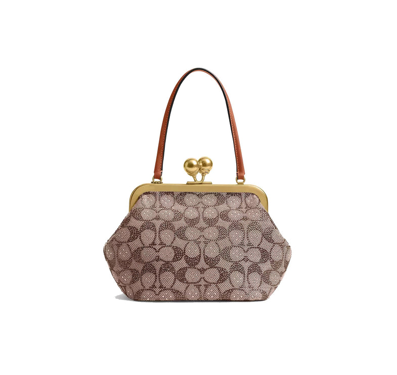 Coach Women's Kisslock Frame Bag 16 In Crystal Signature Jacquard Brass/Burnished Amber