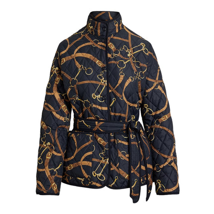 Polo Ralph Lauren Women's Belting-Print Quilted Mockneck Jacket Dark Navy