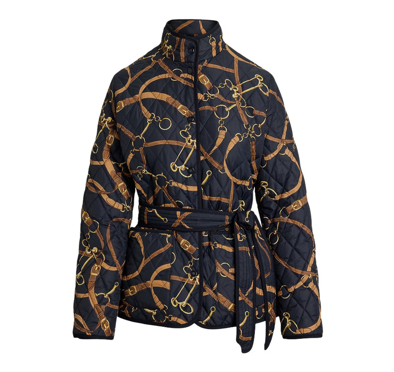 Polo Ralph Lauren Women's Belting-Print Quilted Mockneck Jacket Dark Navy