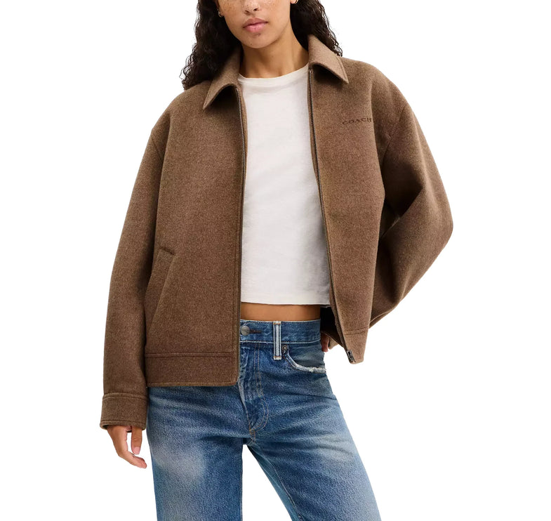 Coach Women's Zip Front Wool Jacket Teddy Bear