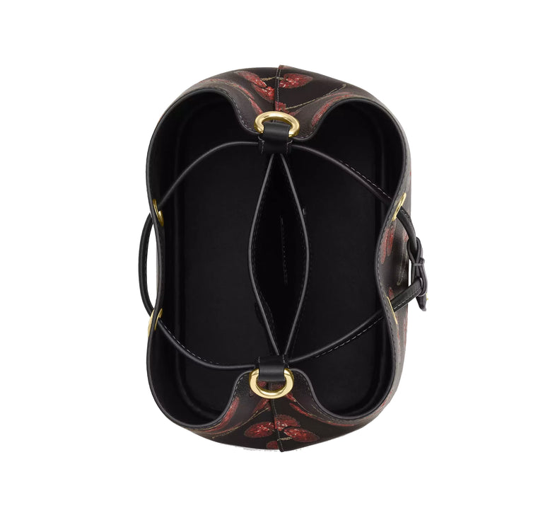 Coach Women's Rowan Bucket Bag With Cherry Print Gold/Black Multi
