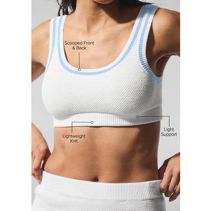 alo Women's Tennis Club Sweater Knit Bra White/Seashell Blue
