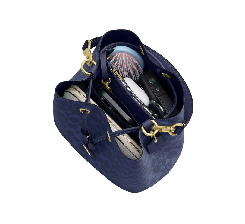 Coach Women's Rowan Bucket Bag In Signature Canvas Gold/Navy