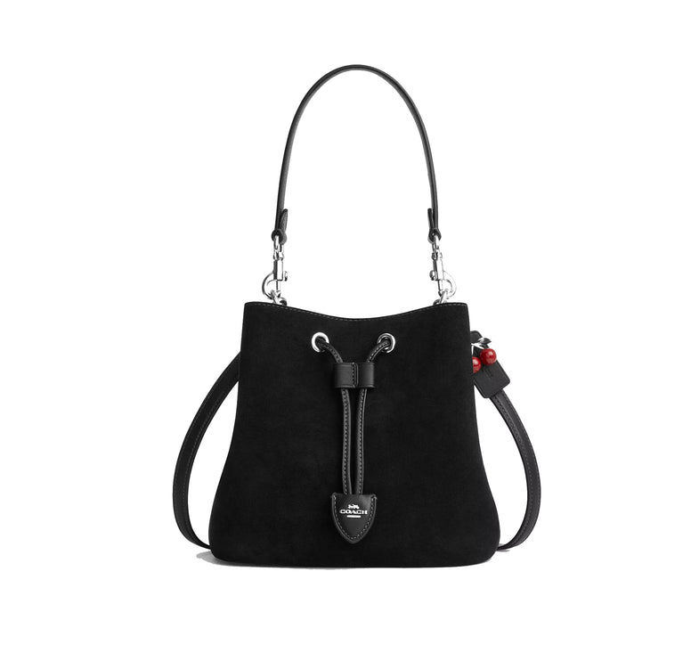 Coach Women's Rowan Bucket Bag With Cherry Charm Black/Silver