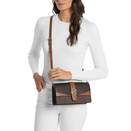 Michael Kors Women's Greenwich Medium Signature Logo Convertible Crossbody Bag Brown