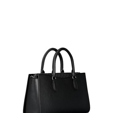 Michael Kors Women's Arden Medium Pebbled Leather and Signature Logo Top-Zip Satchel Bag Black/Silver