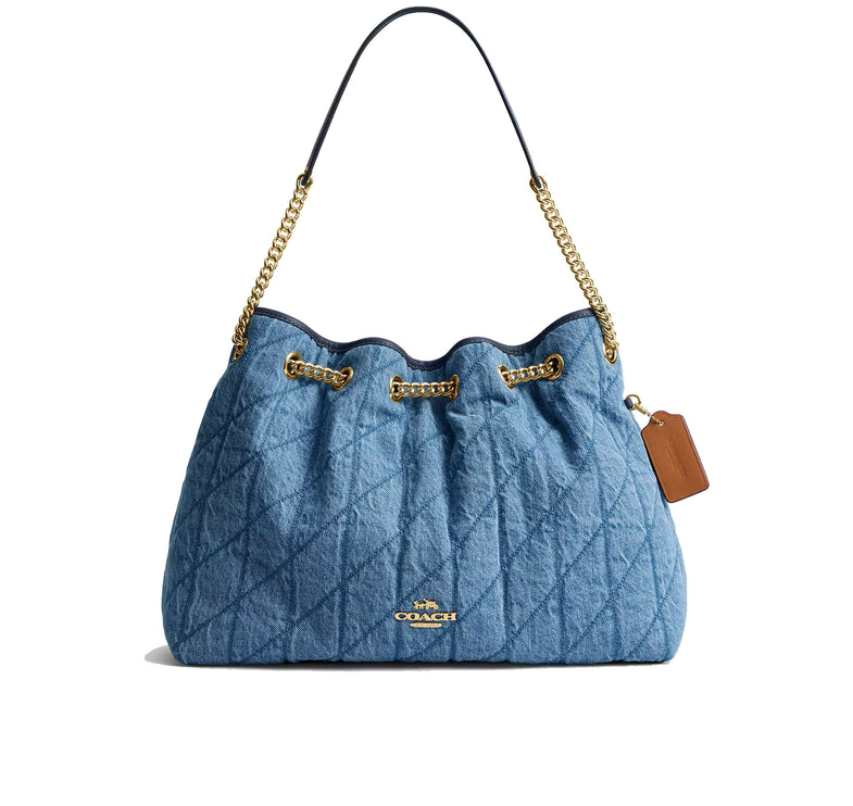 Coach Women's Evelyn Shoulder Bag In Regenerative Cotton With Quilting Gold/Indigo