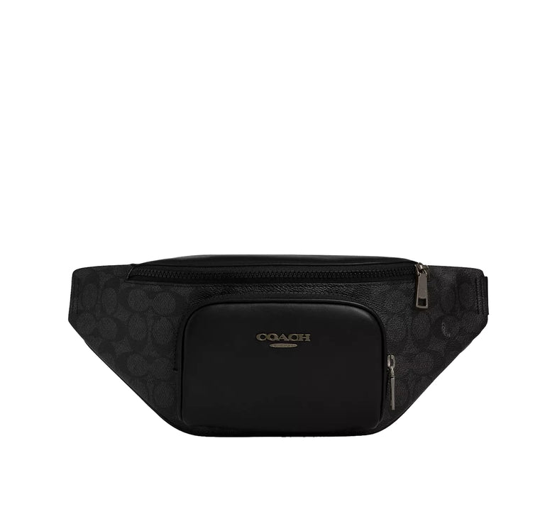 Coach Unisex Racer Small Belt Bag In Signature Canvas Gunmetal/Charcoal/Black