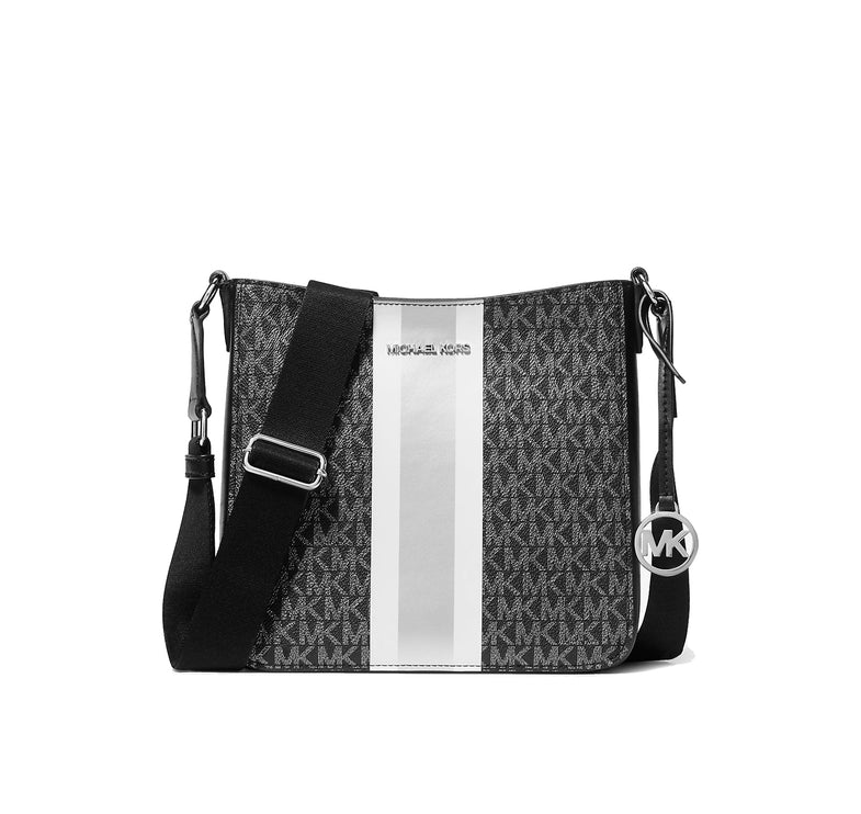 Michael Kors Women's Jet Set Small Signature Logo Stripe Crossbody Bag Black/Silver