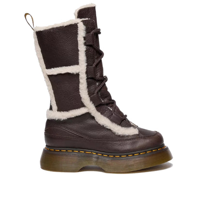 Dr. Martens Women's Buzz Lace Up Faux Fur Lined Grizzly Leather Boots Dark Brown