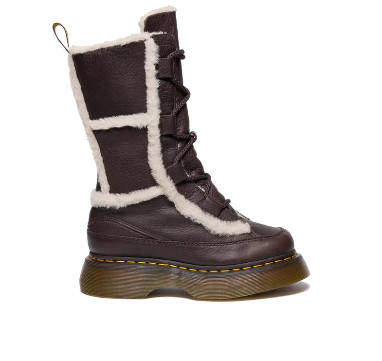 Dr. Martens Women's Buzz Lace Up Faux Fur Lined Grizzly Leather Boots Dark Brown