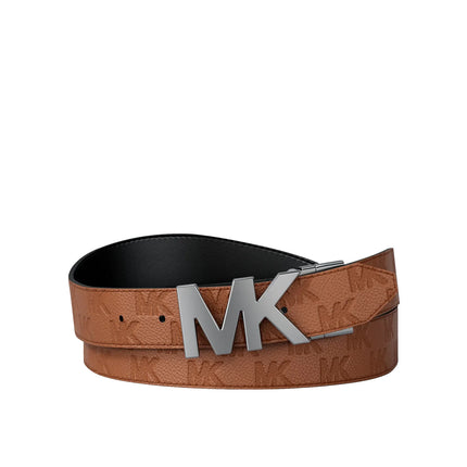 Michael Kors Men's Reversible Logo Embossed Leather Buckle Belt Luggage/Black