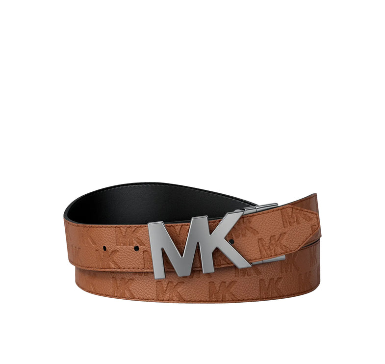 Michael Kors Men's Reversible Logo Embossed Leather Buckle Belt Luggage/Black