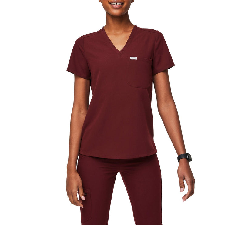 FIGS Women's Catarina One Pocket Scrub Top Burgundy