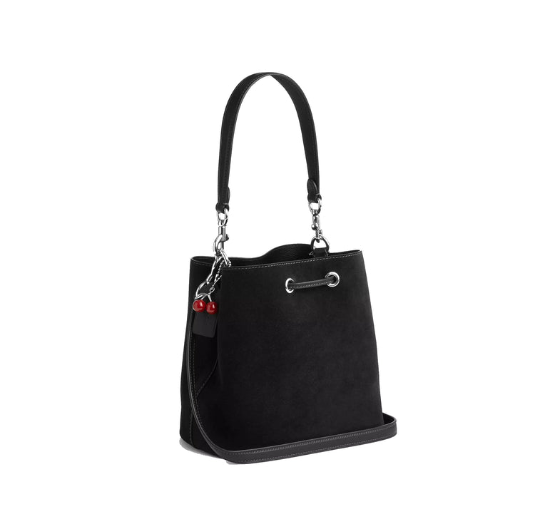 Coach Women's Rowan Bucket Bag With Cherry Charm Black/Silver