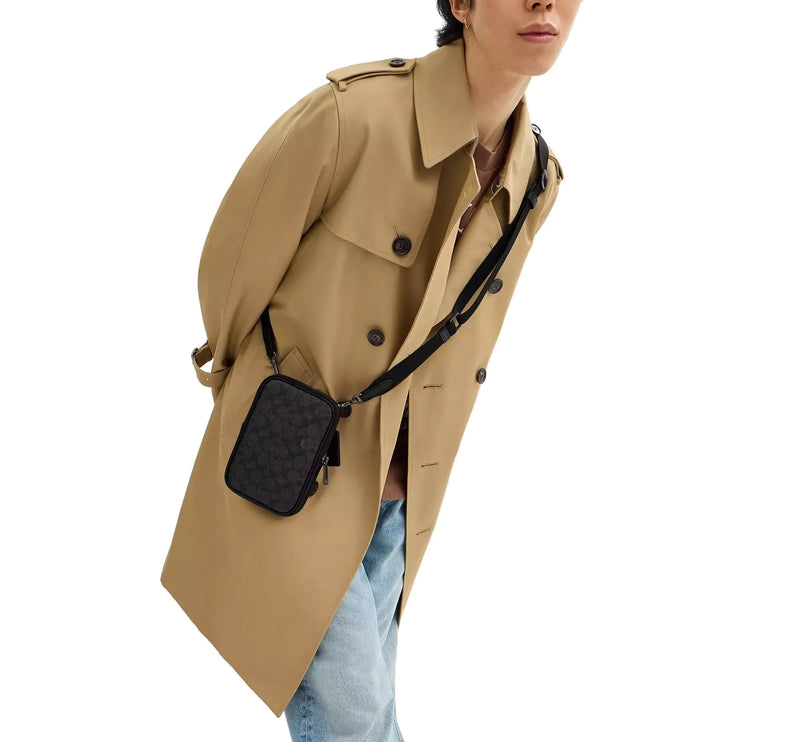 Coach Unisex Aden Crossbody Bag In Signature Canvas Gunmetal/Charcoal/Black