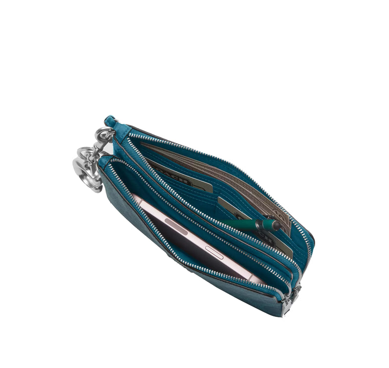 Coach Women's Double Zip Wallet In Signature Canvas Silver/Aquamarine