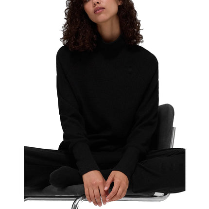 alo Women's Waffle Weekend Escape Mock Neck Long Sleeve Black