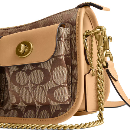 Coach Women's Twin Turnlock Waverly Bag In Signature Jacquard Brass/Khaki Light Peach