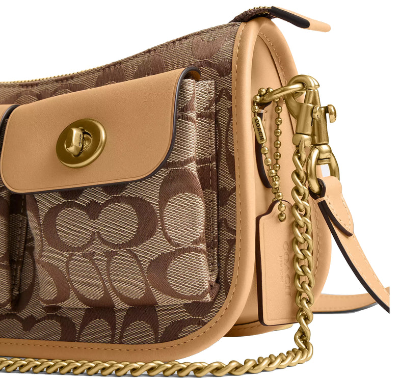 Coach Women's Twin Turnlock Waverly Bag In Signature Jacquard Brass/Khaki Light Peach