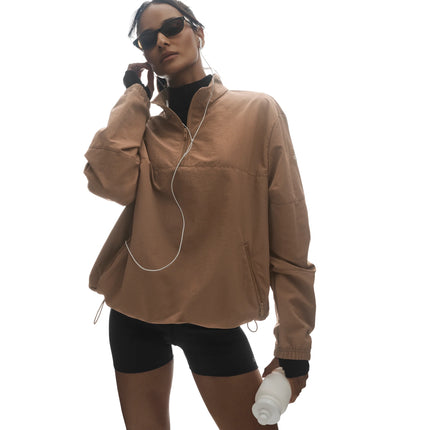 alo Women's Light Weight Takeaway Track Pullover Java Brown