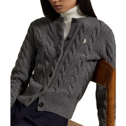 Polo Ralph Lauren Women's Cable-Knit Wool-Cashmere Cardigan Flannel Grey Heather