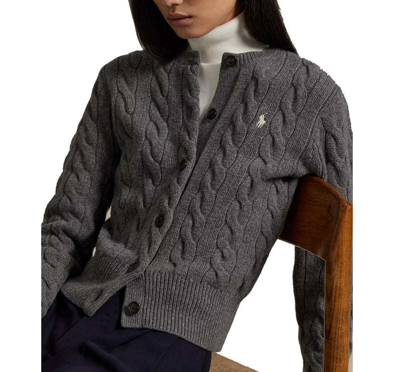 Polo Ralph Lauren Women's Cable-Knit Wool-Cashmere Cardigan Flannel Grey Heather