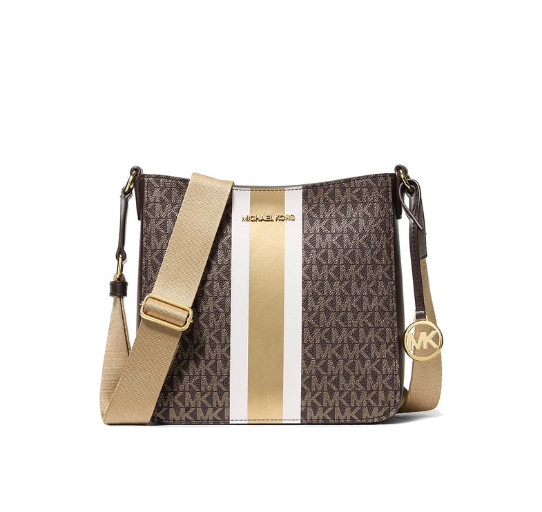 Michael Kors Women's Jet Set Small Signature Logo Stripe Crossbody Bag Brown