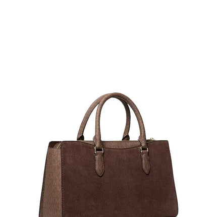Michael Kors Women's Arden Medium Signature Logo Top-Zip Satchel Bag Nutmeg