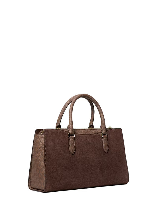 Michael Kors Women's Arden Medium Signature Logo Top-Zip Satchel Bag Nutmeg