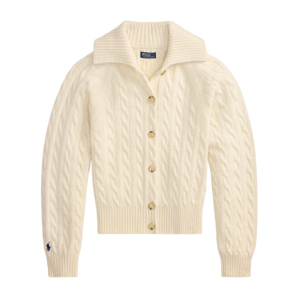 Polo Ralph Lauren Women's Cable Wool-Cashmere Collared Cardigan Authentic Cream
