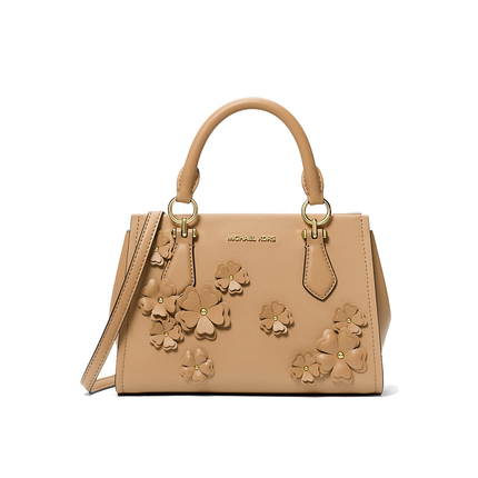 Michael Kors Women's Marilyn Small Floral Embellished Satchel Bag Camel/Gold