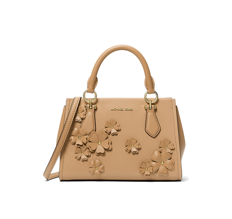 Michael Kors Women's Marilyn Small Floral Embellished Satchel Bag Camel/Gold
