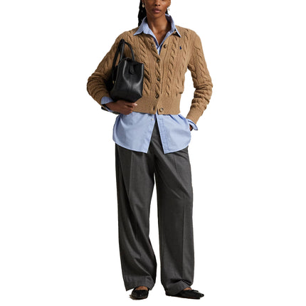 Polo Ralph Lauren Women's Cable-Knit Wool-Cashmere Cardigan Authentic Collection Camel Melange