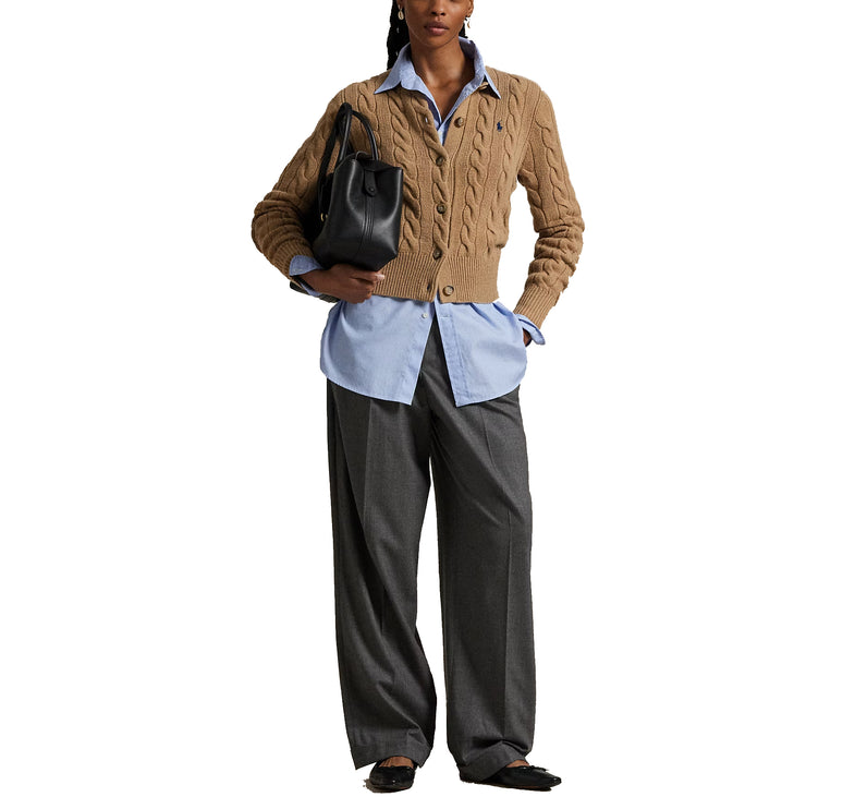 Polo Ralph Lauren Women's Cable-Knit Wool-Cashmere Cardigan Authentic Collection Camel Melange