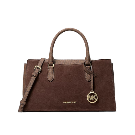 Michael Kors Women's Arden Medium Signature Logo Top-Zip Satchel Bag Nutmeg