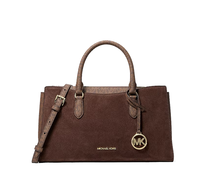 Michael Kors Women's Arden Medium Signature Logo Top-Zip Satchel Bag Nutmeg