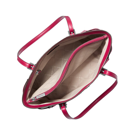 Michael Kors Women's Voyager Large Color-Block Signature Logo Tote Bag Dark Raspberry Multi/Silver