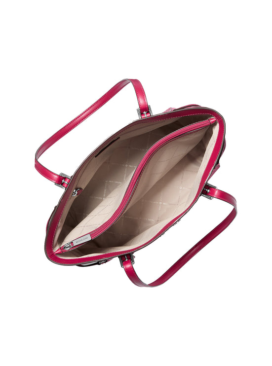 Michael Kors Women's Voyager Large Color-Block Signature Logo Tote Bag Dark Raspberry Multi/Silver