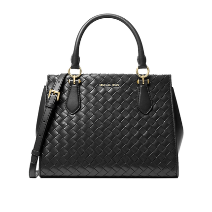 Michael Kors Women's Marilyn Medium Woven Satchel Black/Gold
