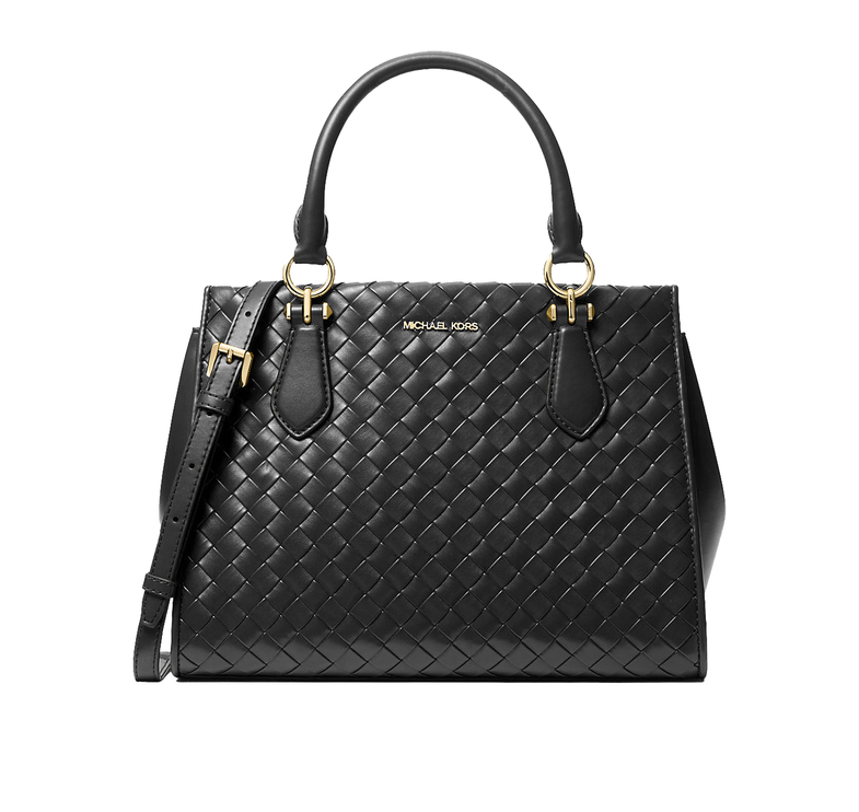 Michael Kors Women's Marilyn Medium Woven Satchel Black/Gold