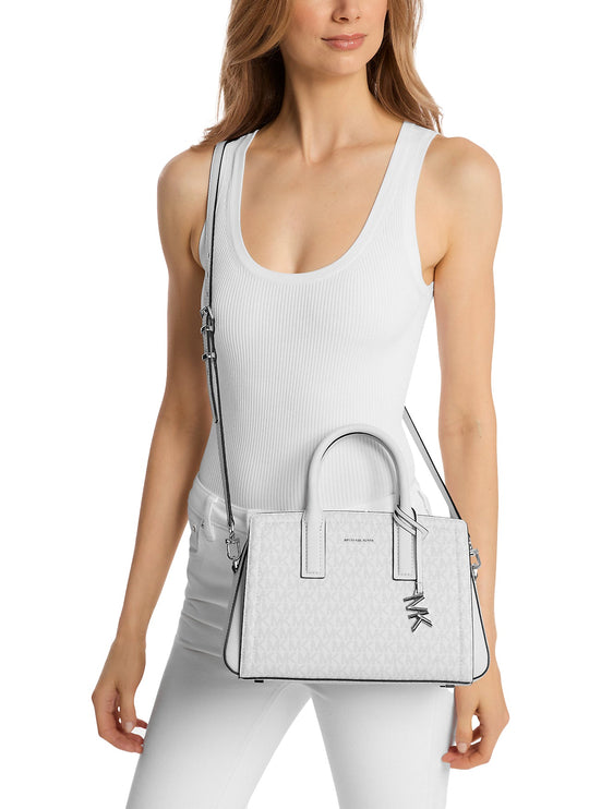 Michael Kors Women's Laila Small Signature Logo Satchel Bag Optic/Allum