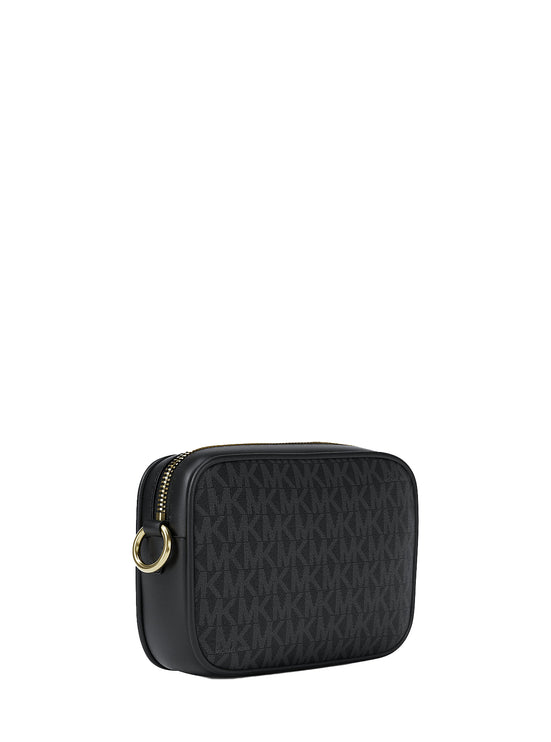 Michael Kors Women's Jet Set Small Signature Logo Camera Crossbody Bag Black/Gold